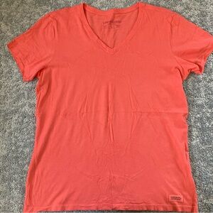 Life is Good Women's Coral V-Neck T-Shirt size L 100% cotton